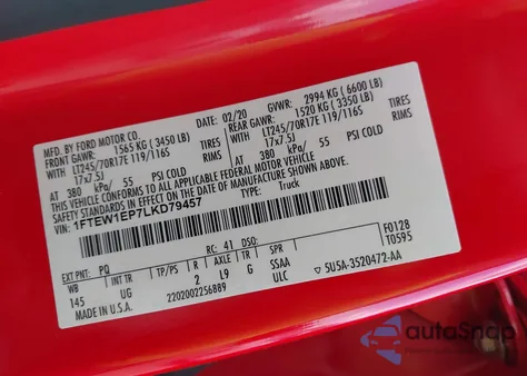 2020 Ford F-150 Xlt из США, поврежденный, VIN 1FTEW1EP7LKD79457